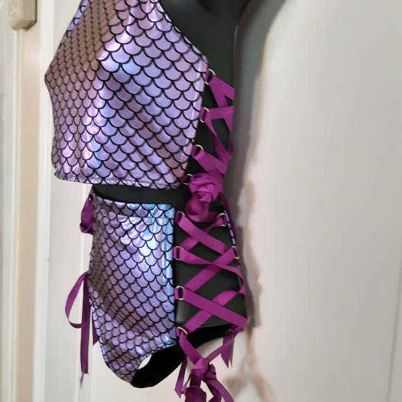 Dolls Kill Mermaid Technology Purple 2 Piece lace-up set - Picture 2 of 7